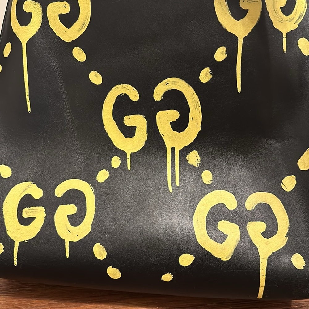 Gucci Ghost βREALβ Leather Tote Bag Black 414476 w/ Box & Dust Bag - Picture 7 of 9